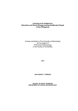 Learning to Be Indigenous: Education and Social Change Among the Manobo People of the Philippines