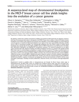 A Sequence-Level Map of Chromosomal Breakpoints in the MCF-7 Breast Cancer Cell Line Yields Insights Into the Evolution of a Cancer Genome