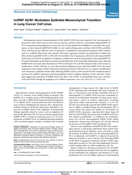 Hnrnp A2/B1 Modulates Epithelial-Mesenchymal Transition in Lung Cancer Cell Lines