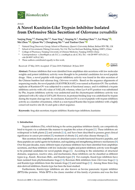 A Novel Kunitzin-Like Trypsin Inhibitor Isolated from Defensive Skin Secretion of Odorrana Versabilis