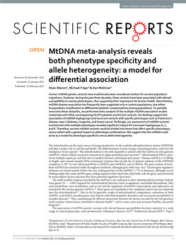 Mtdna Meta-Analysis Reveals Both Phenotype Specificity And