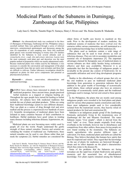 Medicinal Plants of the Subanens in Dumingag, Zamboanga Del Sur, Philippines