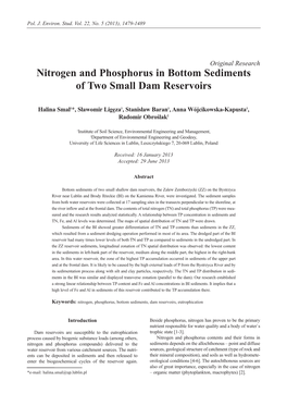 Nitrogen and Phosphorus in Bottom Sediments of Two Small Dam Reservoirs