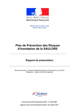 Plan De Prévention Des Risques D'inondation De La SAULDRE