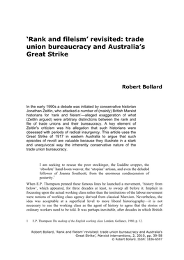 Trade Union Bureaucracy and Australia's Great Strike