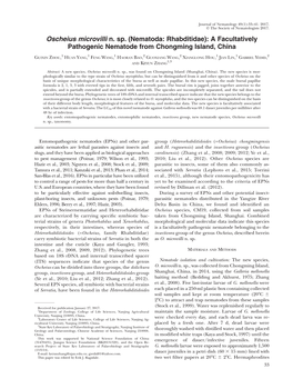 Oscheius Microvilli N. Sp. (Nematoda: Rhabditidae): a Facultatively Pathogenic Nematode from Chongming Island, China