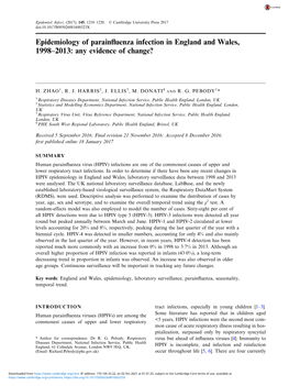 Epidemiology of Parainfluenza Infection in England and Wales