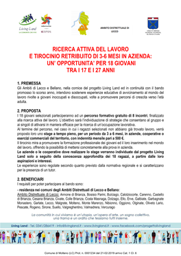 Ricerca Attiva Del Lavoro E Tirocinio Retribuito Di 3-6 Mesi in Azienda: Un’ Opportunita’ Per 18 Giovani Tra I 17 E I 27 Anni