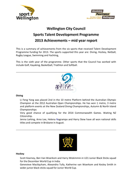 Sports Talent Development Programme 2013 Achievements – Mid Year Report