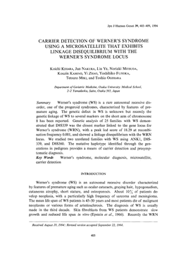 Carrier Detection of Werner's Syndrome Using a Microsatellite That Exhibits Linkage Disequilibrium with the Werner's Syndrome Locus