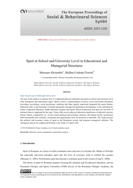 Sport at School and University Level in Educational and Managerial Structures