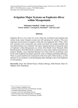 Irrigation Major Systems on Euphrates River Within Mesopotamia