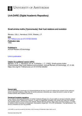 Small Ermine Moths (Yponomeuta): Their Host Relations and Evolution