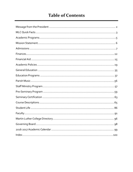 Table of Contents