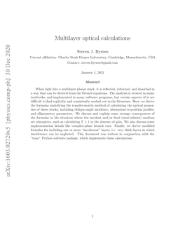 [Physics.Comp-Ph] 30 Dec 2020 Multilayer Optical Calculations