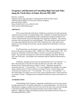 Occurrence of Coinciding High Surf and Tides Along the North Shore Of