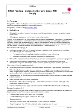 Infant Feeding - Management of Low Breast Milk Supply