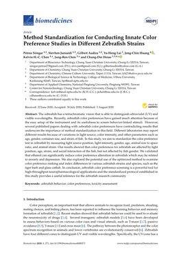 Method Standardization for Conducting Innate Color Preference Studies in Diﬀerent Zebraﬁsh Strains