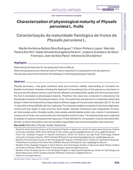 Characterization of Physiological Maturity of Physalis Peruviana L. Fruits Caracterização Da Maturidade Fisiológica De Frutos