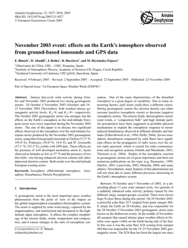 November 2003 Event: Effects on the Earth's Ionosphere Observed From