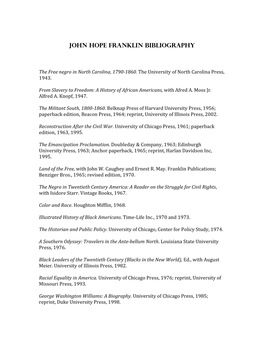 John Hope Franklin Bibliography