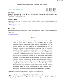 Scientific Journals As Fossil Traces of Sweeping Change in the Structure and Practice of Modern Geology