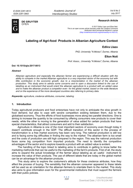 Labeling of Agri-Food Products in Albanian Agriculture Context