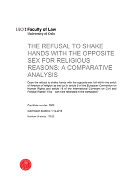 The Refusal to Shake Hands with the Opposite Sex for Religious Reasons: a Comparative Analysis