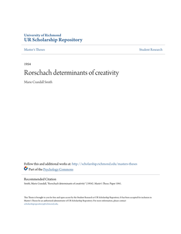 Rorschach Determinants of Creativity Marie Crandall Smith