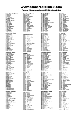 Panini Megacracks 2007/08 Checklist