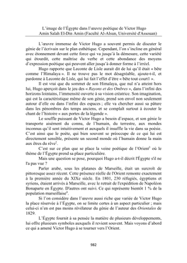 L'image De L'égypte Dans L'œuvre Poétique De Victor Hugo Amin