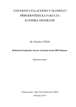 Univerzita Palackého V Olomouci Přírodovědecká Fakulta Katedra Geografie