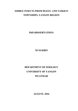 Edible Insects from Hlegu and Taikkyi Townships, Yangon Region