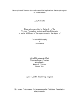 Description of Tanytrachelos Ahynis and Its Implications for the Phylogeny of Protorosauria