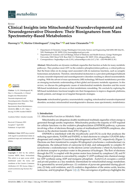 Clinical Insights Into Mitochondrial Neurodevelopmental and Neurodegenerative Disorders: Their Biosignatures from Mass Spectrometry-Based Metabolomics