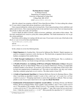 The Book Review Column1 by William Gasarch Department of Computer Science University of Maryland at College Park College Park, MD, 20742 Email: Gasarch@Cs.Umd.Edu