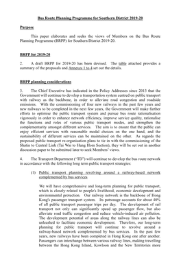 Bus Route Planning Programme for Southern District 2019-20 Purpose