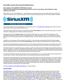 Siriusxm Launches Sea Island Golf Radio Show