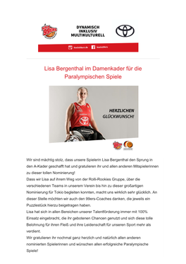 Lisa Bergenthal Im Damenkader Für Die Paralympischen Spiele