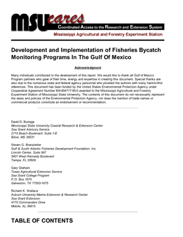 Development and Implementation of Fisheries Bycatch Monitoring Programs in the Gulf of Mexico TABLE of CONTENTS