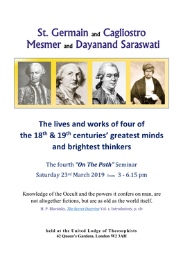 St. Germain and Cagliostro Mesmer and Dayanand Saraswati