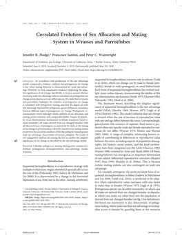 Correlated Evolution of Sex Allocation and Mating System in Wrasses and Parrotﬁshes