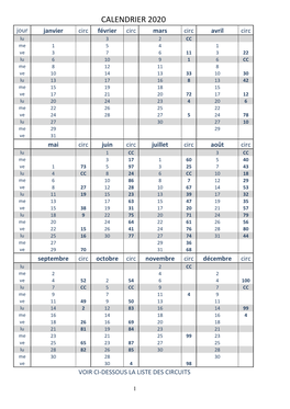 Calendrier Cyclotourisme