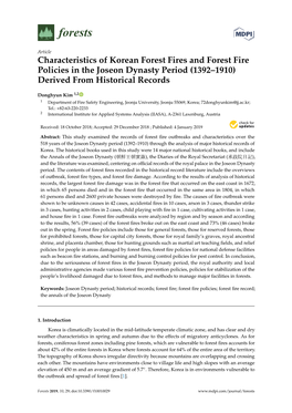 Characteristics of Korean Forest Fires and Forest Fire Policies in the Joseon Dynasty Period (1392–1910) Derived from Historical Records