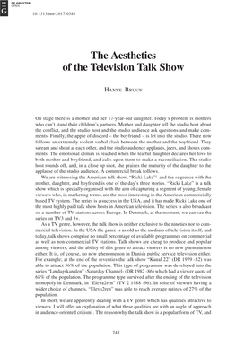 The Aesthetics of the Television Talk Show