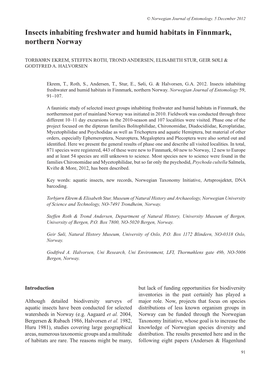 Insects Inhabiting Freshwater and Humid Habitats in Finnmark, Northern Norway