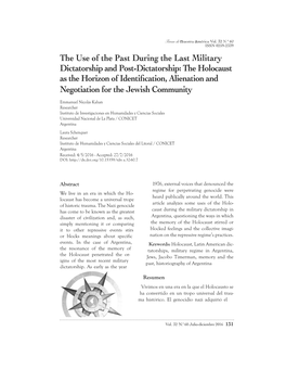 The Use of the Past During the Last Military Dictatorship and Post-Dictatorship: the Holocaust As the Horizon of Identißcation