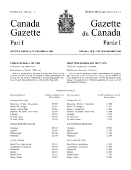 Canada Gazette, Part I, Extra