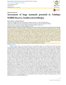 Assessment of Large Mammals Potential in Tululujia Wildlife Reserve, Southwestern Ethiopia