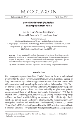 <I>Scutellinia Jejuensis</I> (<I>Pezizales</I>), a New Species from Korea